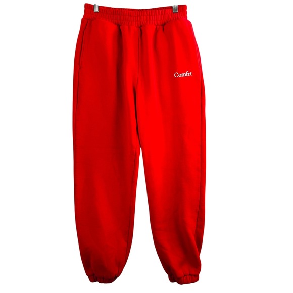 Comfrt Red Fleece Joggers‎ Sz M Streetwear Cozycore Athleisure Pullover Pants - Picture 1 of 9